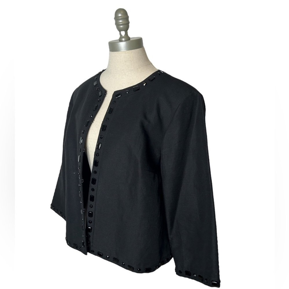 Sigrid Olsen Black Beaded Linen Cotton Blend Suit Separate Open Jacket Size 14 - Picture 7 of 16